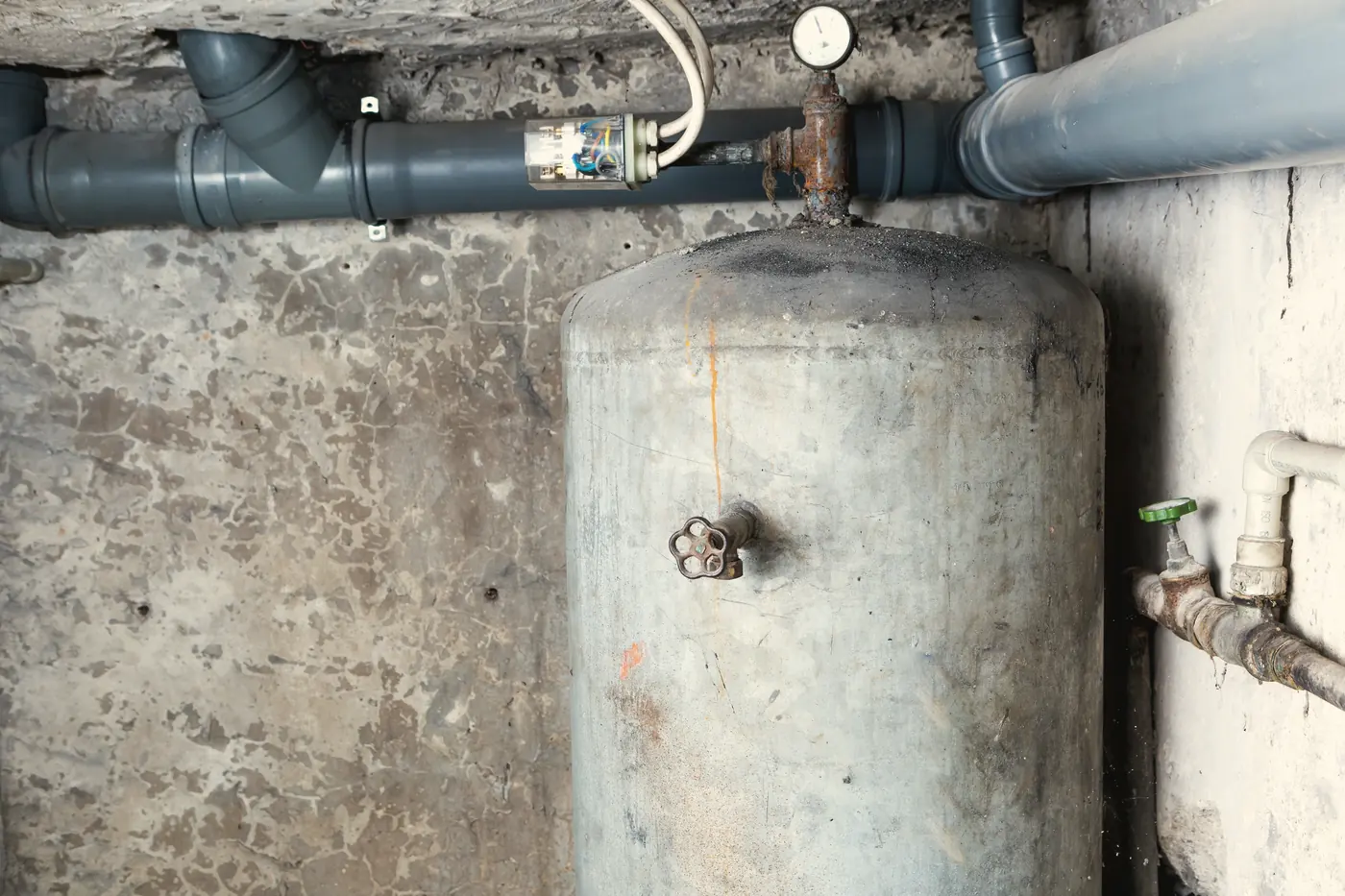 Réservoir de chauffe-eau dans un sous-sol résidentiel